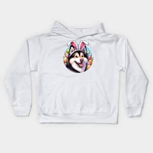 Yakutian Laika Wears Bunny Ears for Easter Celebration Kids Hoodie